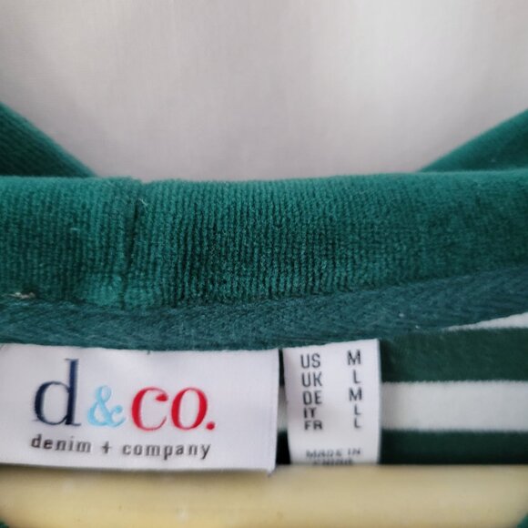 D & Co. QVC Hoodie Striped Green Med French Terry Nautical Coastal Preppy chic - Picture 9 of 10